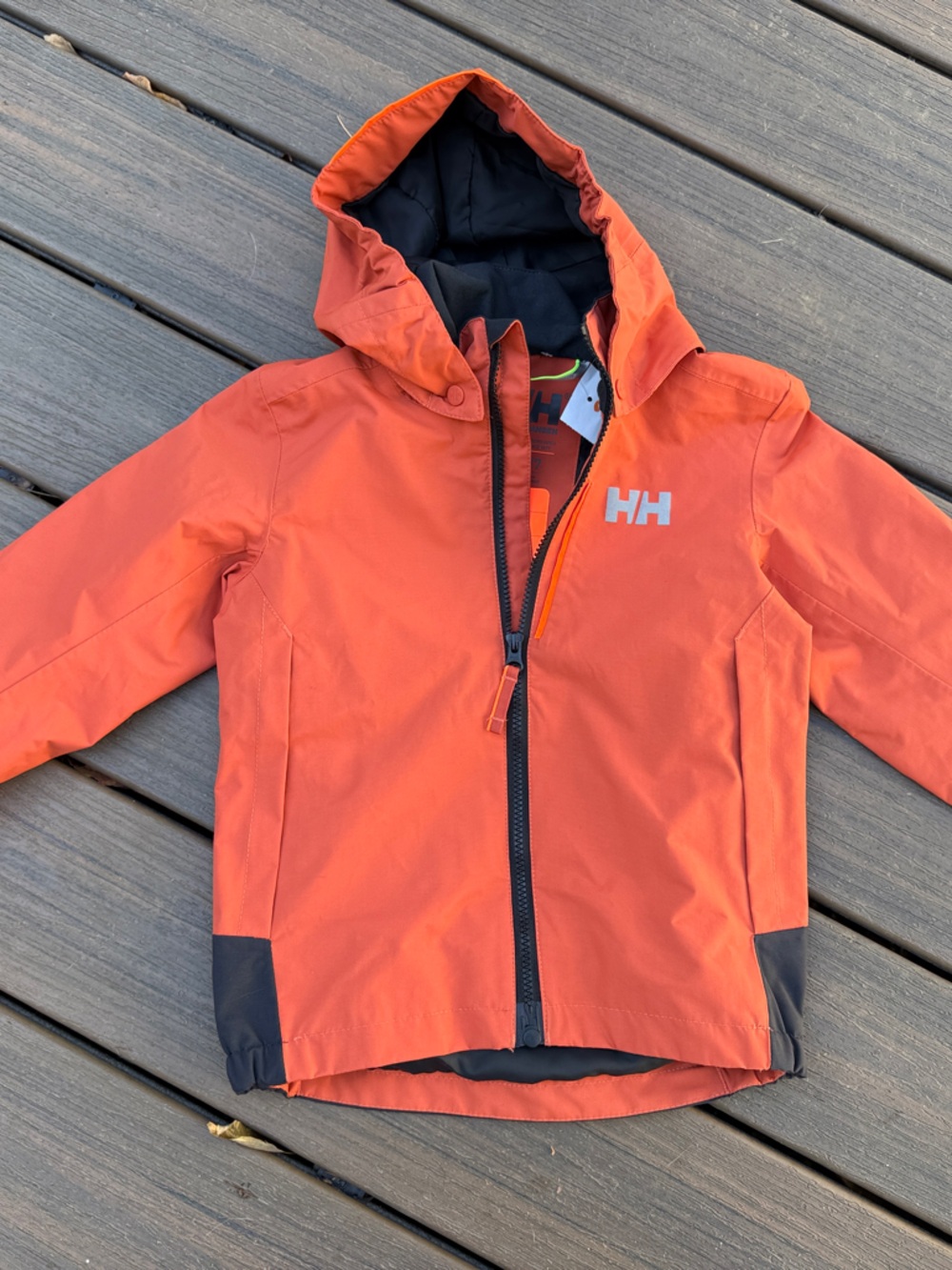 Helly Hansen Kids Orange Hooded Rain Jacket with Black Accents